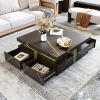 Modern Black Square Storage Coffee Table With 4 Drawers