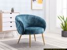 Gorgeous Living Room Accent Chair 1pc Button-Tufted Back Covering Blue Fabric Upholstered Metal Legs