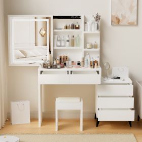 45.3" Long Large Vanity Desk with Mirror and Lights for Makeup and Chair