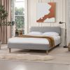 Diego Low Upholstered Platform Bed, Queen, Light Grey Polyester