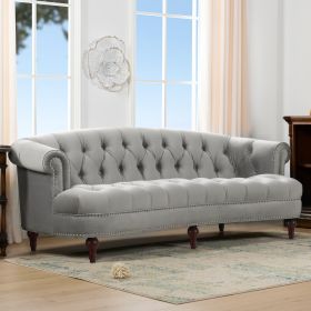 La Rosa Victorian Chesterfield Tufted Sofa, Opal Grey Velvet