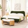 Roman Curved Headboard Upholstered Platform Bed, King, Olive Green Performance Velvet