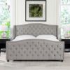 Marcella Upholstered Shelter Headboard Bed Set, California King, Silver Grey Polyester