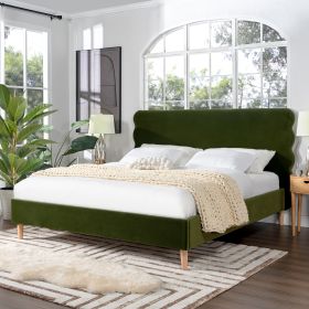 Stockholm Modern Wavy Headboard Platform Bed, King, Olive Green Performance Velvet