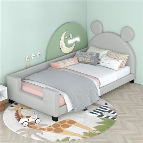 Twin Size Upholstered Daybed with Carton Ears Shaped Headboard, Grey Twin Size Upholstered Daybed with Carton Ears Shaped Headboard, Grey