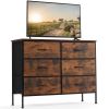 Sweetcrispy Dresser for Bedroom 6 Drawers Wide Fabric Storage Units Chest of Drawers for Bedroom with Metal Frame and Wooden Top for TV,brown