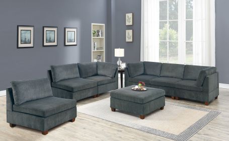 Living Room Furniture Gray Chenille Modular Sectional 7pc Set Modular Sofa Set Couch 3x Corner Wedge 3x Armless Chairs and 1x Ottoman Plywood