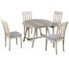 TREXM 5-Piece Wood Dining Table Set Round Extendable Dining Table with 4 Dining Chairs