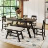 TOPMAX 6-Piece Wood Counter Height Dining Table Set with Storage Shelf, Kitchen Table Set with Bench and 4 Chairs,Rustic Style,Espresso+Beige Cushion