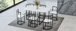 TOPMAX Modern 7-Piece Dining Table Set with Faux Marble Compact 55Inch Kitchen Table Set for 6, Black+White