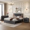 3-Pieces Bedroom Sets Queen Size Upholstered Bed with LED Lights, Nightstands and Dresser with Metal Handles and Sparkling Shiny Decoration