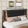 3-Pieces Bedroom Sets Queen Size Upholstered Bed with LED Lights, Nightstands and Dresser with Metal Handles and Sparkling Shiny Decoration