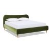 Roman Curved Headboard Upholstered Platform Bed, King, Olive Green Performance Velvet