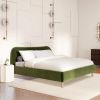 Roman Curved Headboard Upholstered Platform Bed, King, Olive Green Performance Velvet