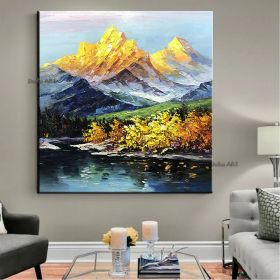 Hand-painted oil painting sitting room hanging painting thick oil jinshan office mural landscape decorative painting living room corridor decorative p (size: 70x70cm)