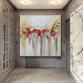 Hand Oil Painting  Painted Square Still Life Floral / Botanical Modern Living Room hallway bedroom luxurious decorative painting (size: 80x80cm)