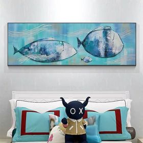 Hand Painted Oil Painting Modern Abstract Fish Family Living Room Hallway Bedroom Luxurious Decorative Painting (Style: 01, size: 50x100cm)