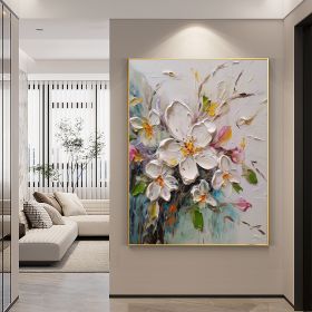 Hand Painted Oil Painting Abstract Original Flower Oil Painting On Canvas Large Wall Art Original White Floral Painting Floral Custom Painting Living (Style: 01, size: 150x220cm)