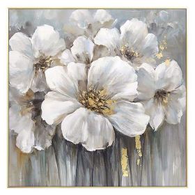 Abstract Golden White Flowers Hand Painted Oil Painting On Canvas Wall Art Wall Pictures Painting For Living Room Home Decor (size: 80x80cm)