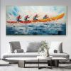 Hand Painted Oil Painting Original Kayaking Sports Wall Art Sea Surfing Landscape Art Large Blue Ocean Canvas Oil Painting 3D Textured Hand Knife Pain